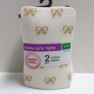 NWT 2 Pair 3T - 5T Wonder Nation Toddler Girls' Tights - 1 Cream & Gold 1 Beige